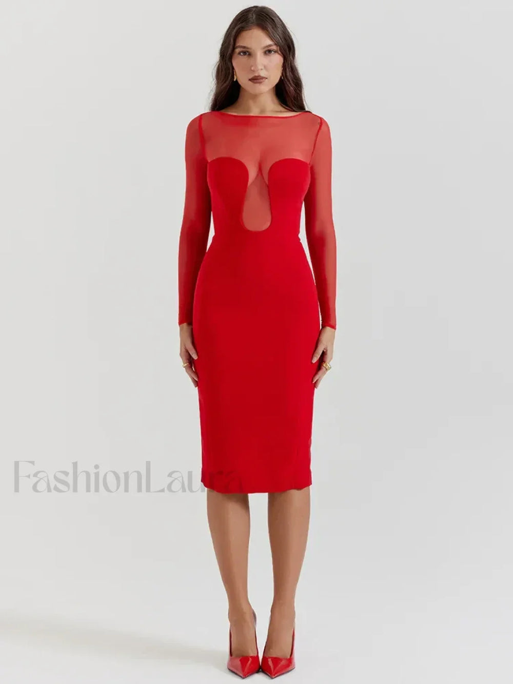 Sheer Strapless Midi Dress