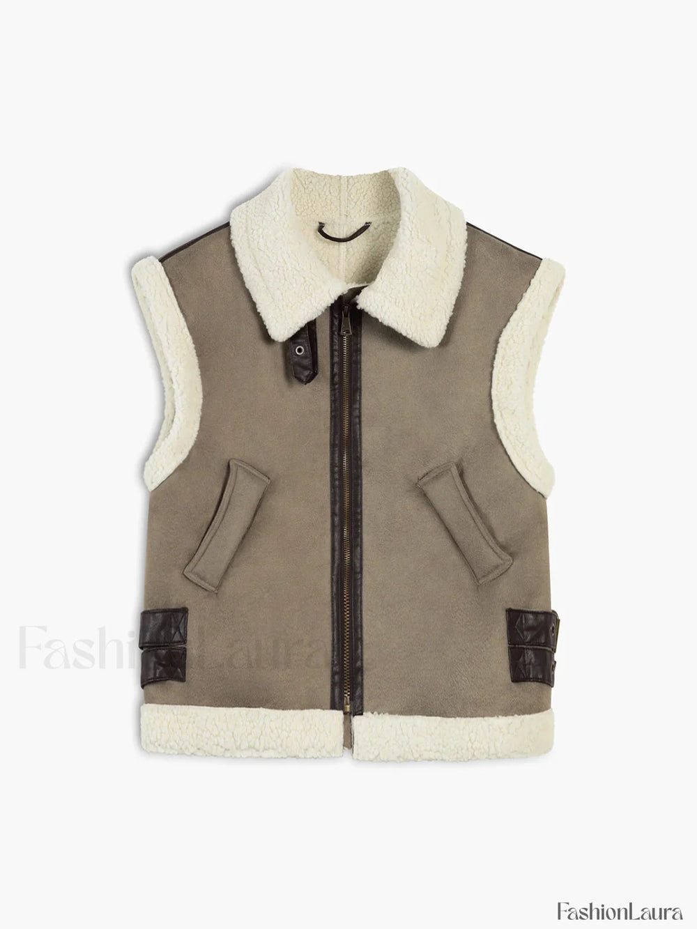 Sherpa Lined Shearling Trendy Leather Flight Vest Vests