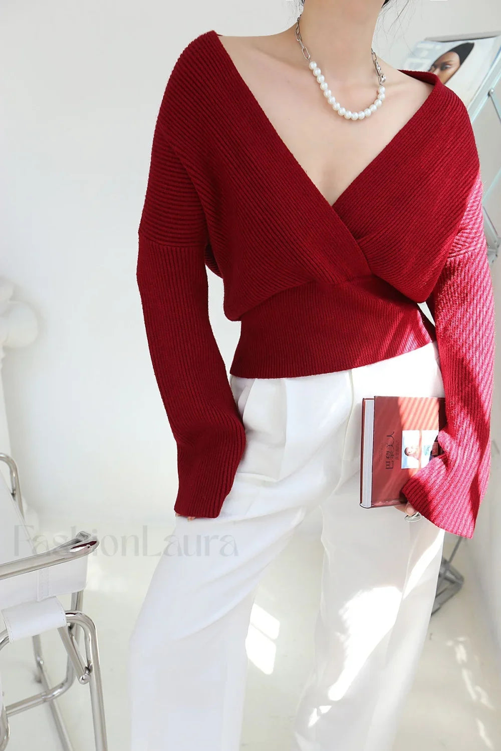 She’s Effortless Graceful Wrap Sweater Red / XS Sweaters L
