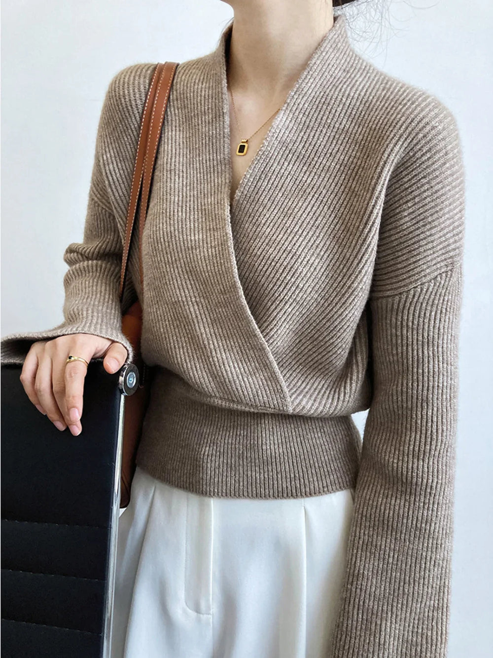 She’s Effortless Graceful Wrap Sweater Sweaters L