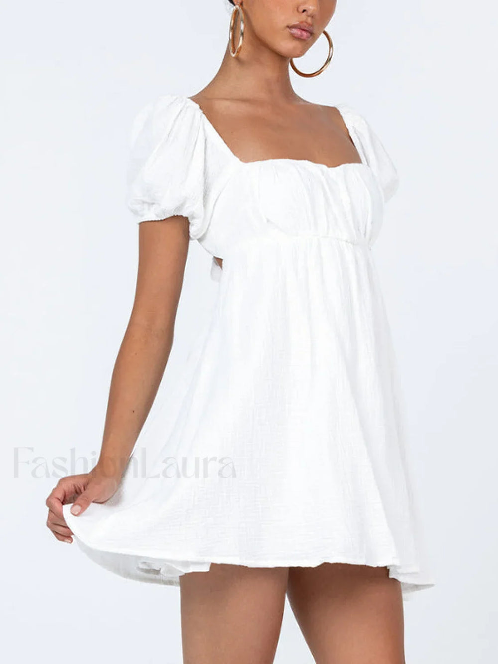 Short Puff Sleeve Square Neck Mini Dress Mini Dresses