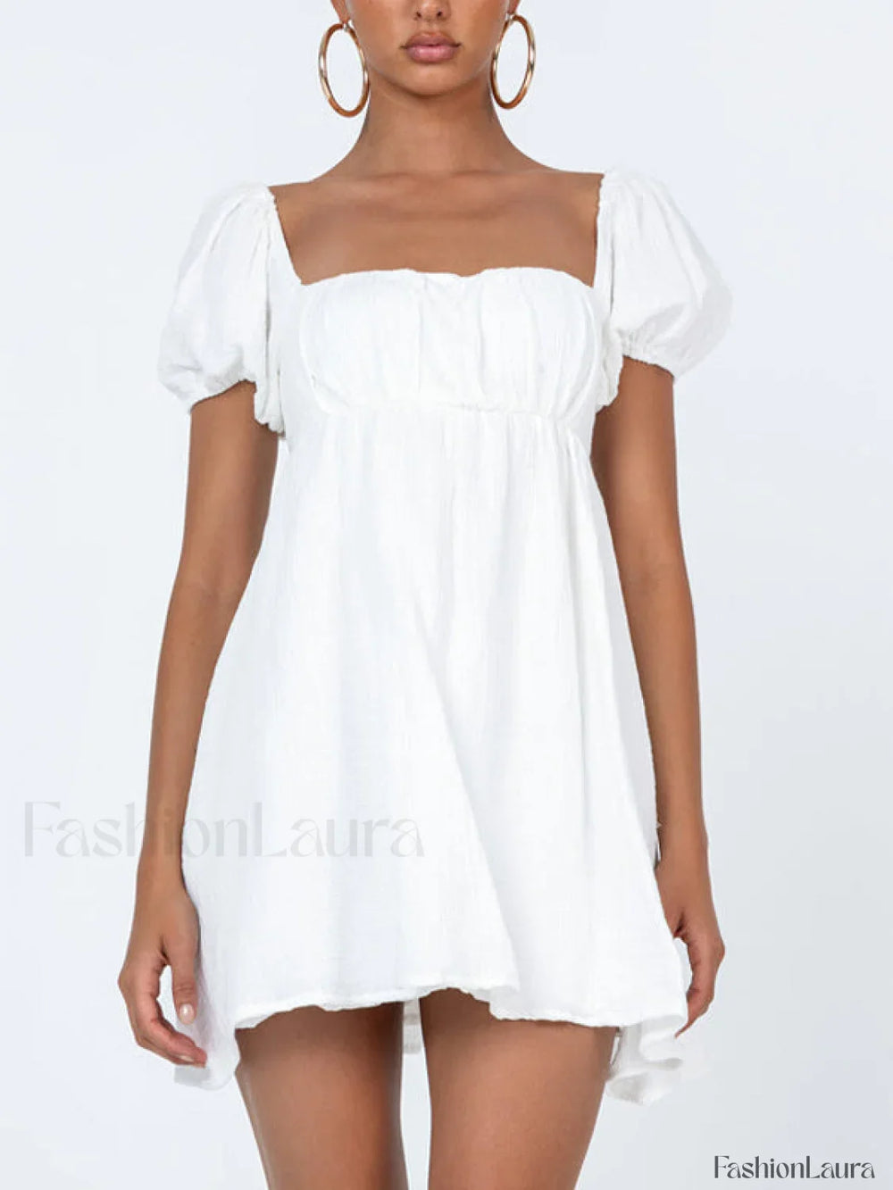 Short Puff Sleeve Square Neck Mini Dress Mini Dresses