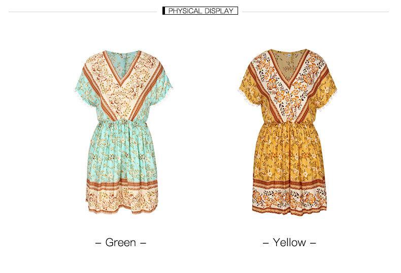 JuliaFashion - Short Sleeve Geometric Print Boho Dress
