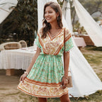 JuliaFashion - Short Sleeve Geometric Print Boho Dress