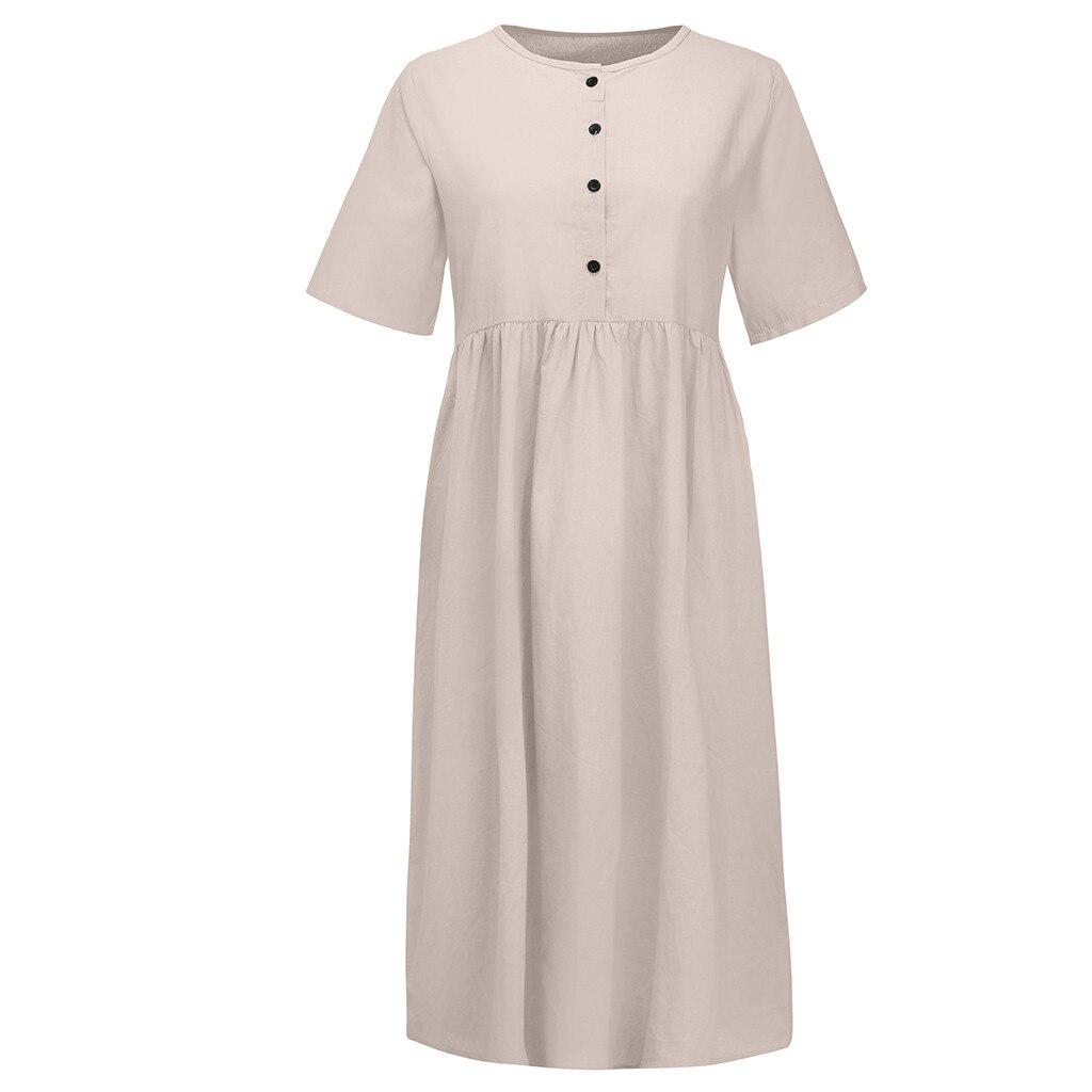 JuliaFashion - Short Sleeve Solid Midi Summer Dress
