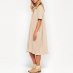 JuliaFashion - Short Sleeve Solid Midi Summer Dress