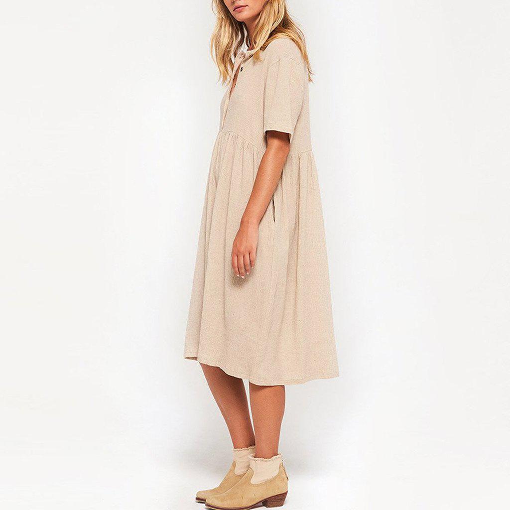 JuliaFashion - Short Sleeve Solid Midi Summer Dress