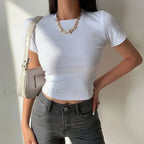 Short Sleeve Solid Simple Casual Crop Top