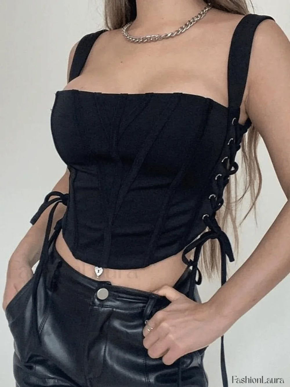 Side Lace Up Corset Top Black / S Tops&Tees