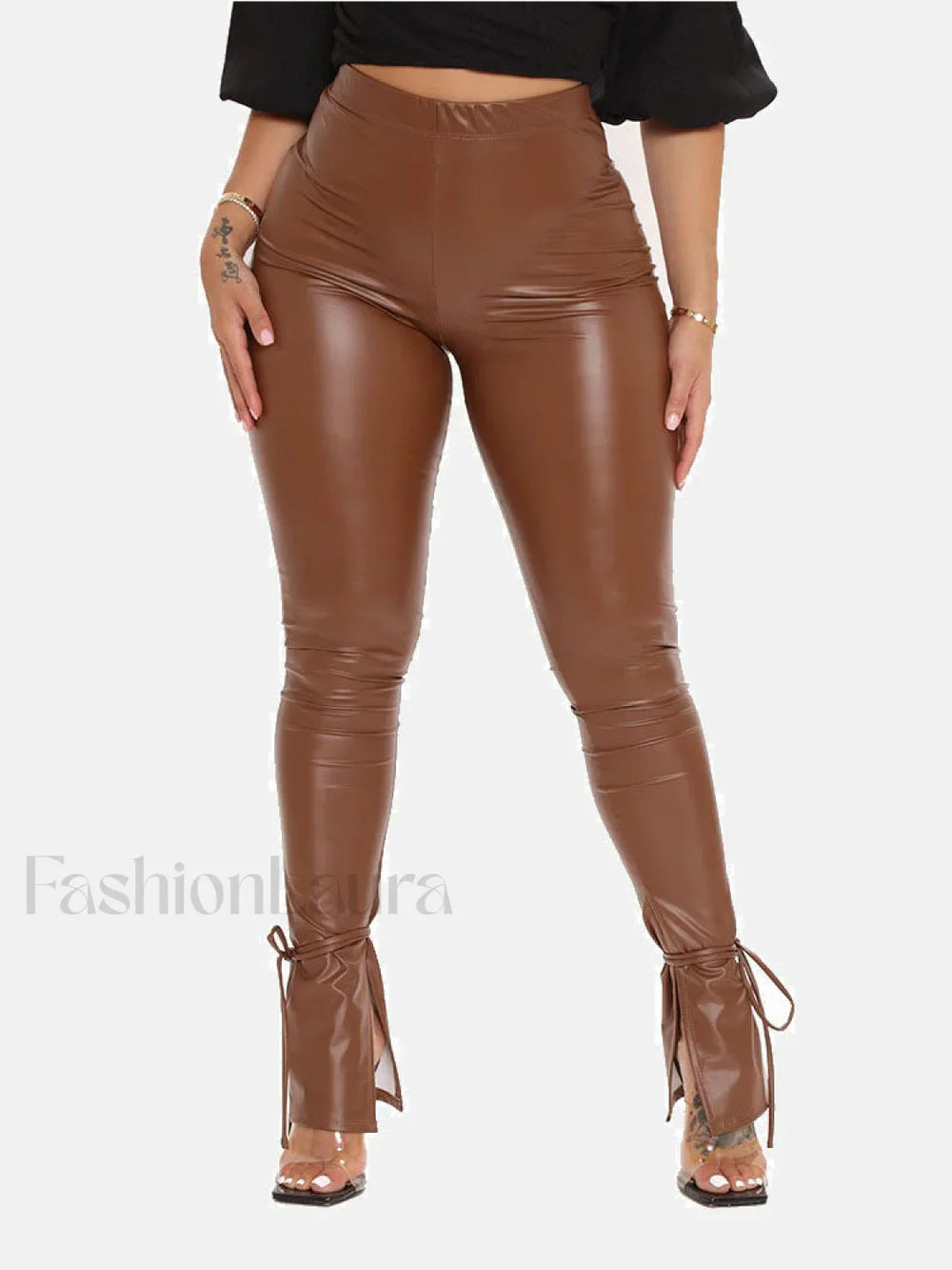 Side Slit PU Pants Pants