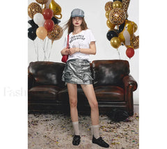 Silver Hip Hugging Female Design Skirt