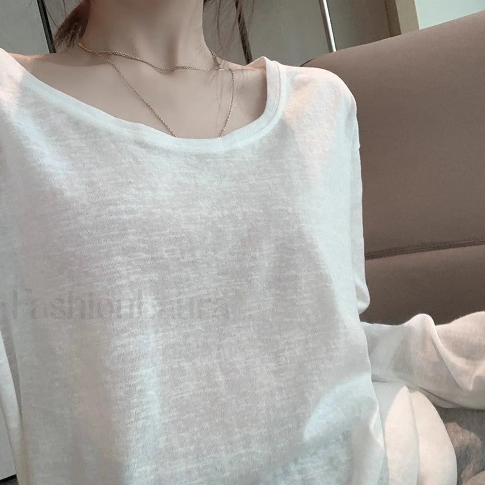 Simple Solid Color Long Sleeve Tee Tops&Tees