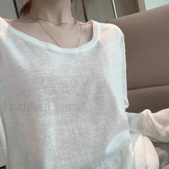 Simple Solid Color Long Sleeve Tee Tops&Tees