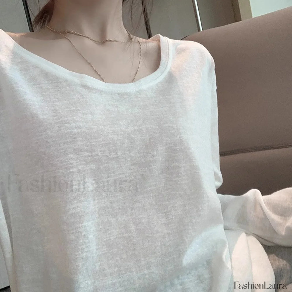 Simple Solid Color Long Sleeve Tee Tops&Tees