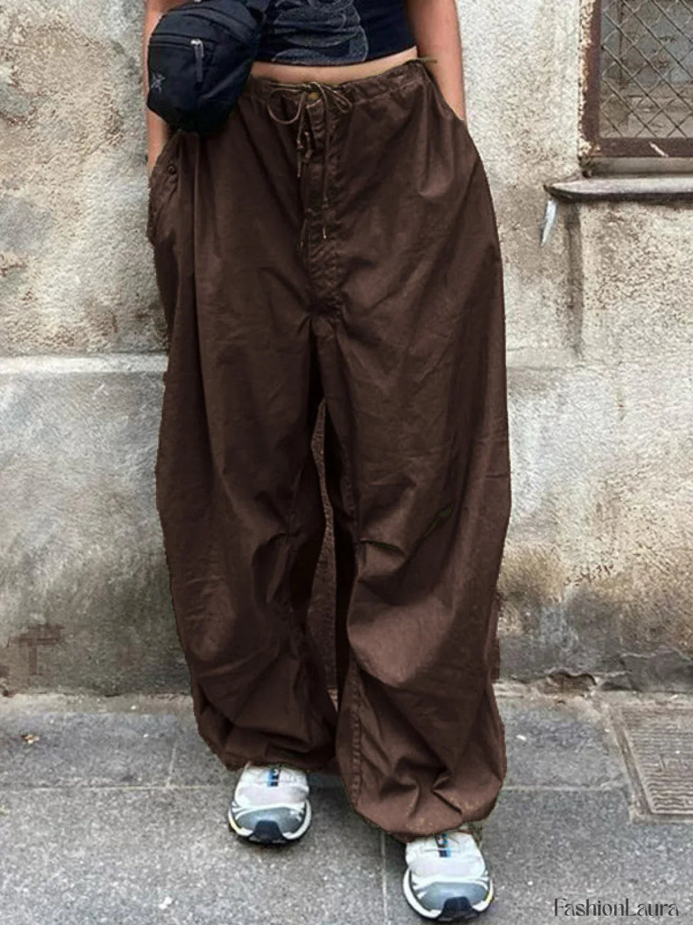 Size Friendly Low Waist Parachute Cargo Pants Brown / XL Cargo Pants