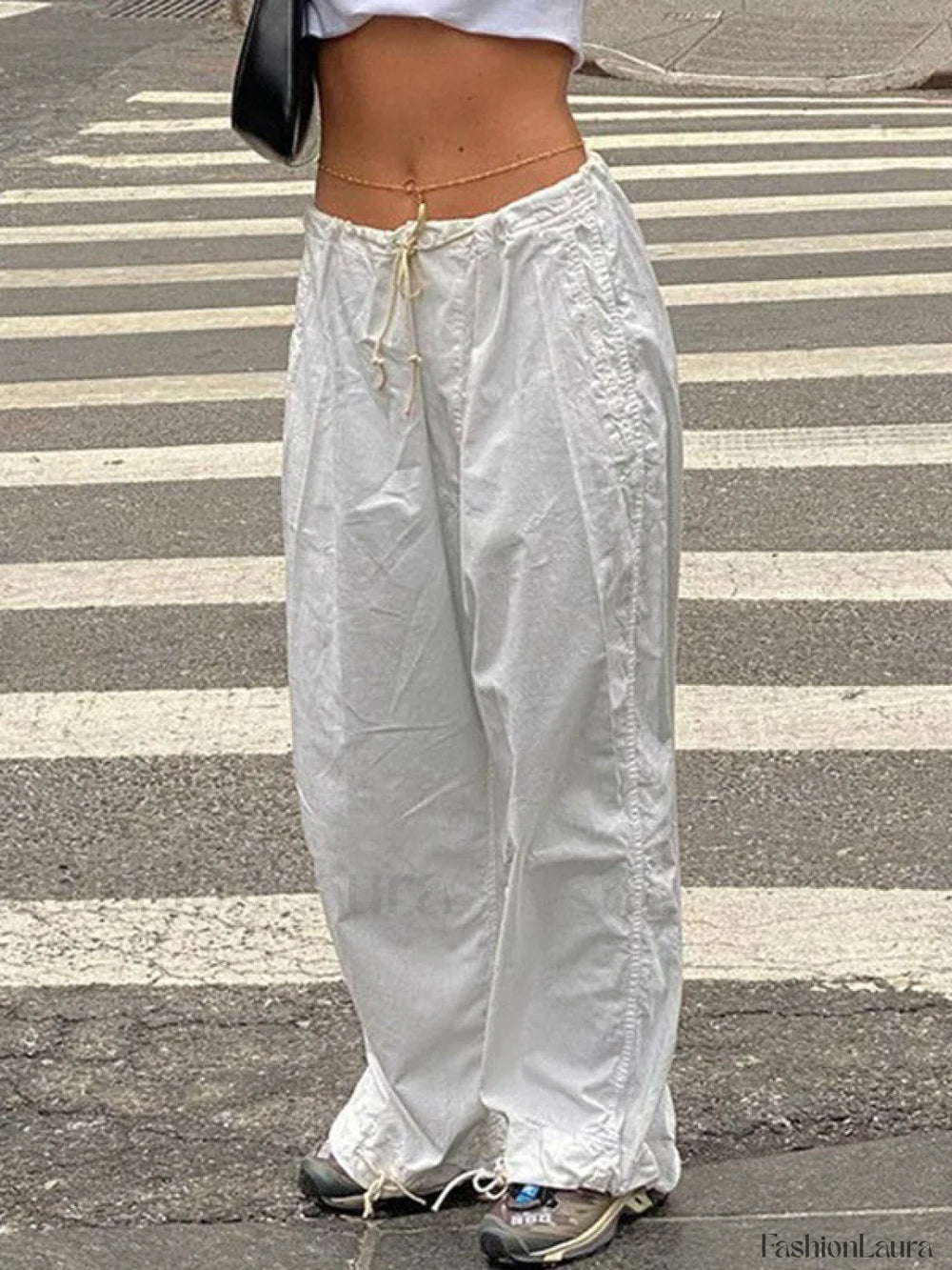 Size Friendly Low Waist Parachute Cargo Pants White / XL Cargo Pants