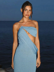 Skew Collar Hollow Maxi Dress