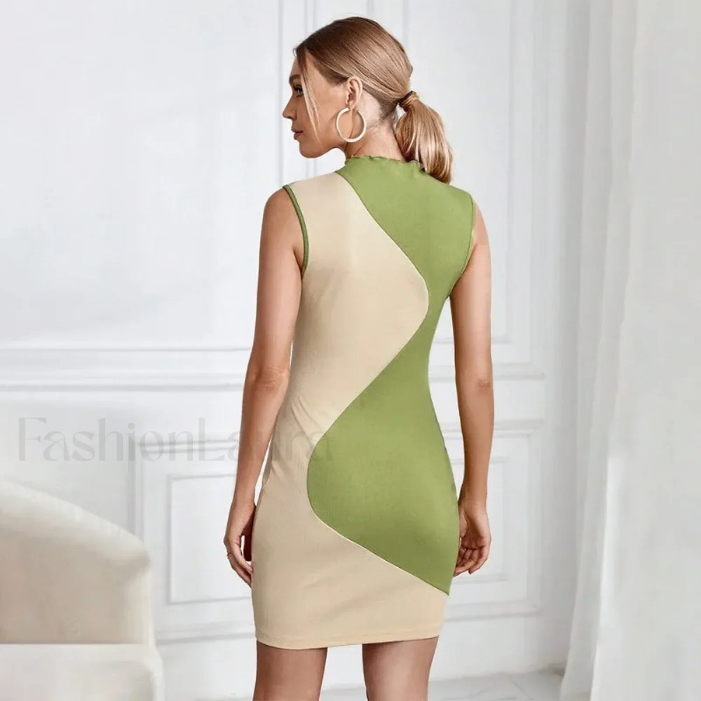 Skinny Knitted Summer Women’s 2024 New Patchwork Sleeveless Slim Elastic High Waist Hip Wrap Mini Dress