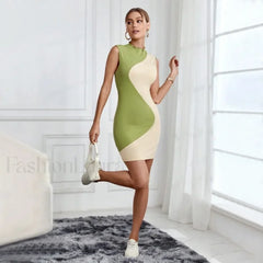 Skinny Knitted Summer Women’s 2024 New Patchwork Sleeveless Slim Elastic High Waist Hip Wrap Mini Dress