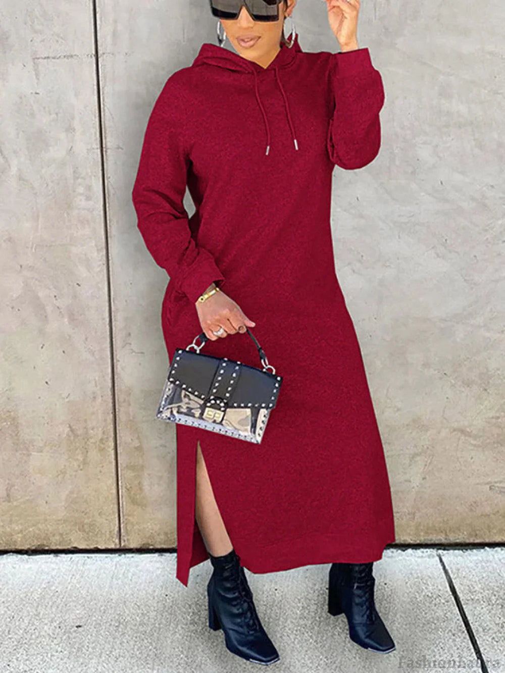Slant Pockets Hoodie Dress Wine Red / M Sweatshirts & Hoodies L