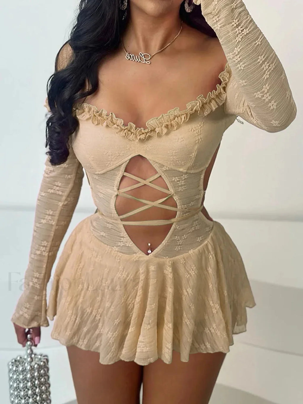 Slash Neck Bandage Mini Dress