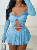 Slash Neck Bandage Mini Dress Blue / S