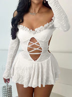 Slash Neck Bandage Mini Dress WHITE / S