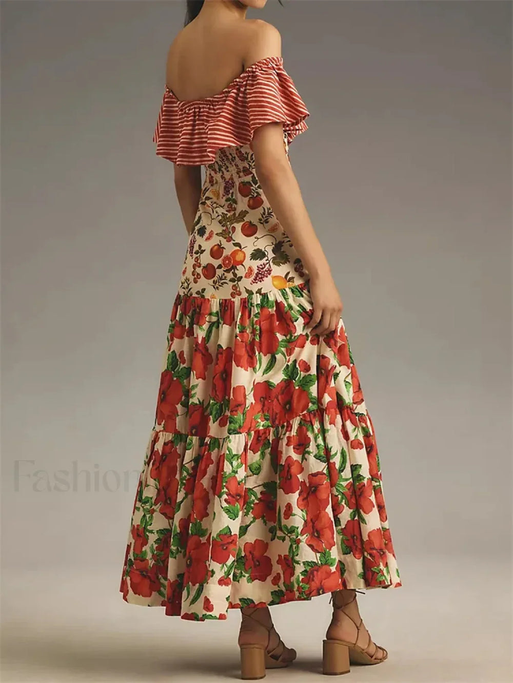 Slash Neck Off Shoulder Floral Dress