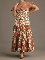 Slash Neck Off Shoulder Floral Dress