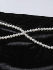 Sleeve Cover Faux Pearl Strapless Velvet Mini Dress Mini Dresses