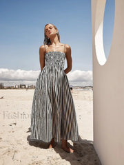 Sleeveless Pinstripe Long Dress Dresses