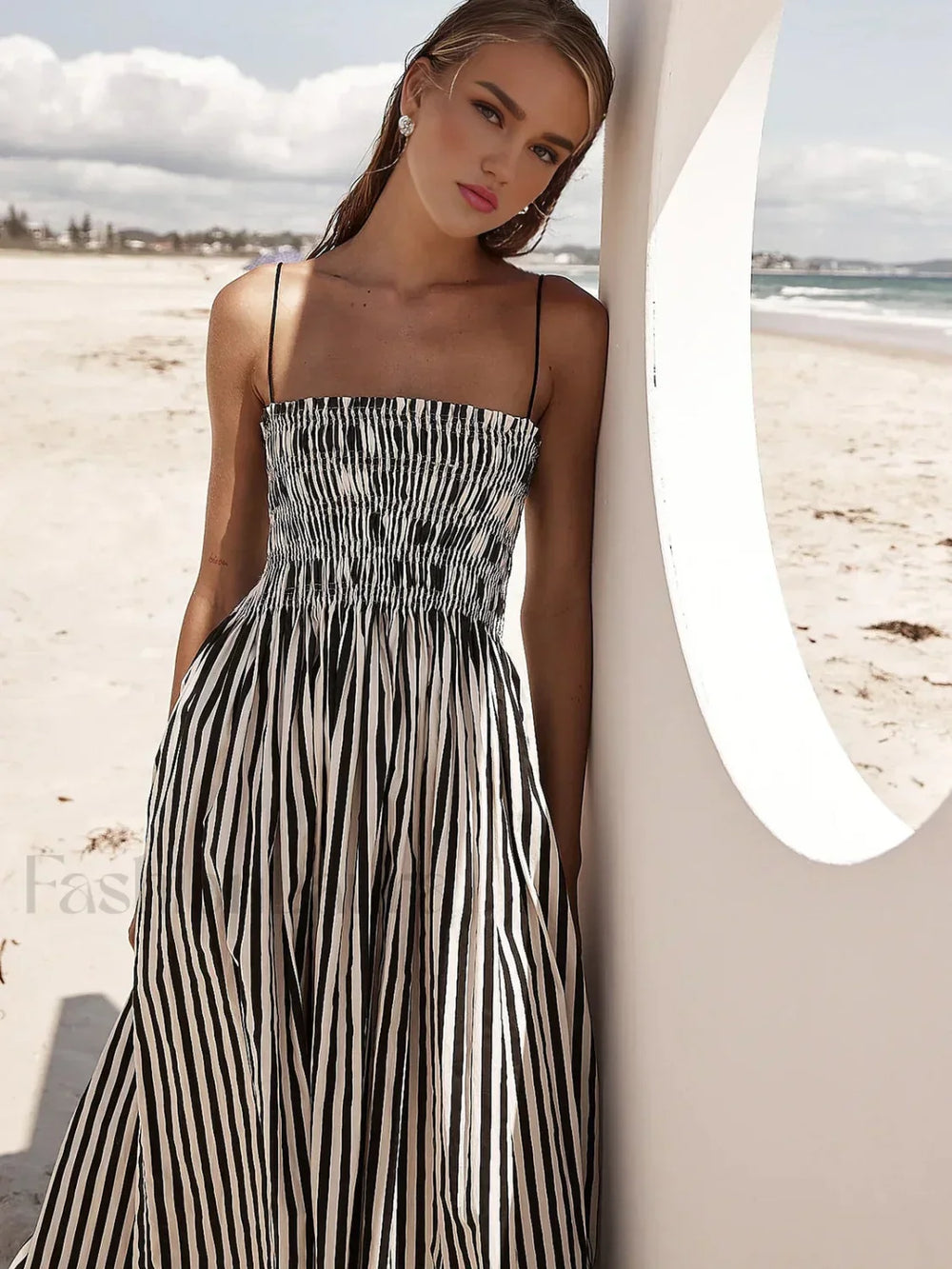 Sleeveless Pinstripe Long Dress Dresses