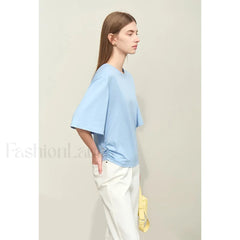 Slightly Elastic Loose Cotton T Shirt Blue / S