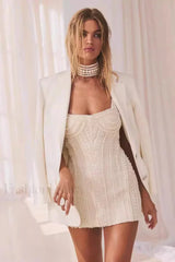 Slim Beaded Strappy Evening Mini Dress