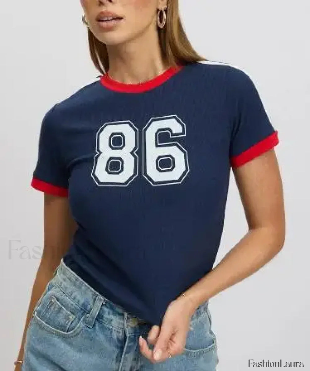 Slim Crop Tops Summer Baby Tee T Shirt Navy Blue / S