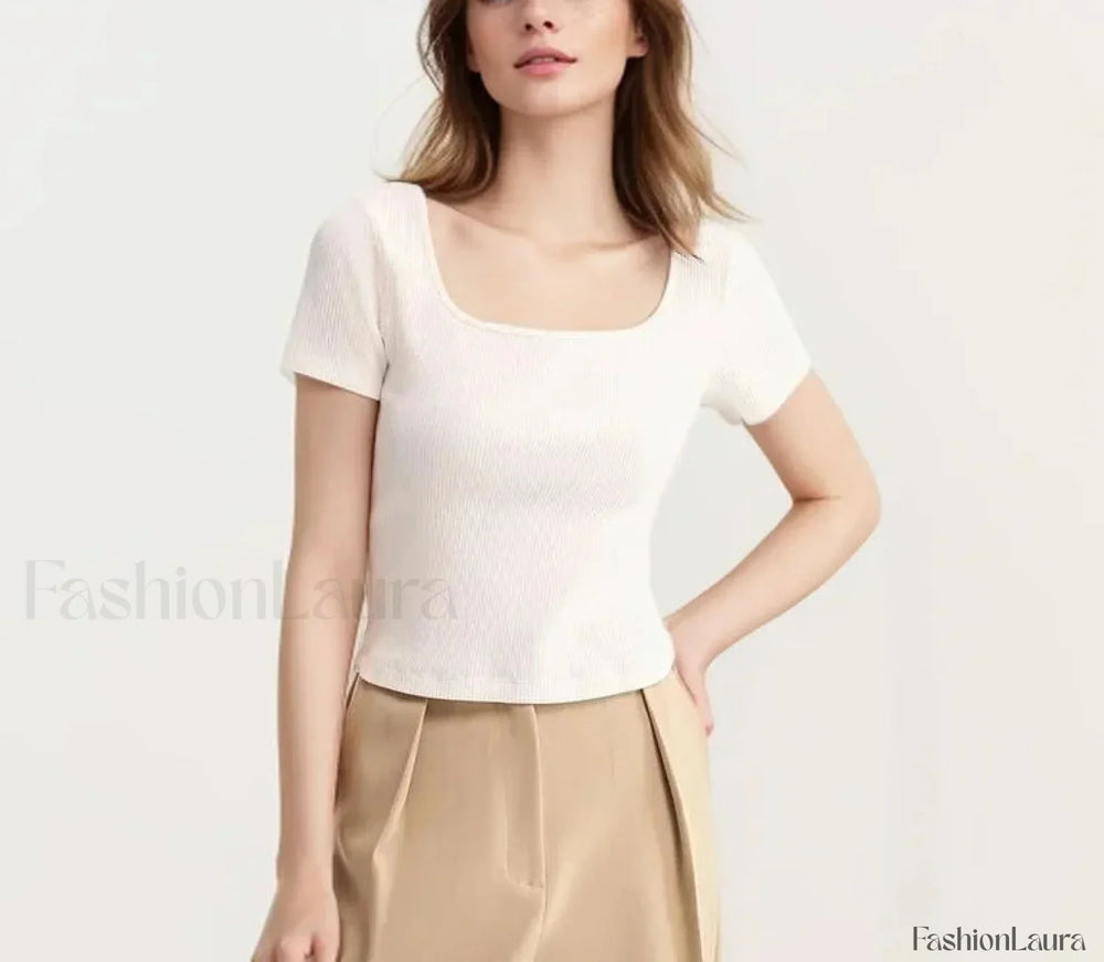 Slim Elegant Square Collar Cotton T Shirt