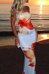 Slim Fit Floral Vacation Style Hip Floral Dress