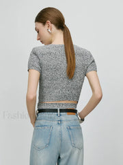 Slim Fit Knitted Grey Round Neck T Shirt
