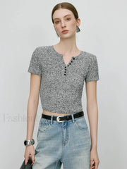 Slim Fit Knitted Grey Round Neck T Shirt GRAY / S