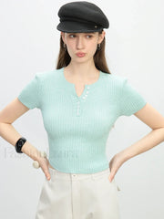 Slim Fit Knitted Grey Round Neck T Shirt Mint / S