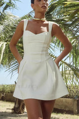 Slim Fit Waist Spice Girl Strappy Mini Dress White / S