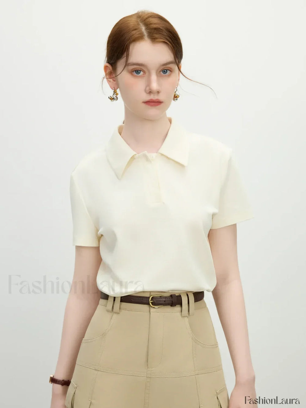 Slim Polo Collar Short Sleeve T Shirt Beige / S