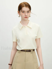 Slim Polo Collar Short Sleeve T Shirt Beige / S