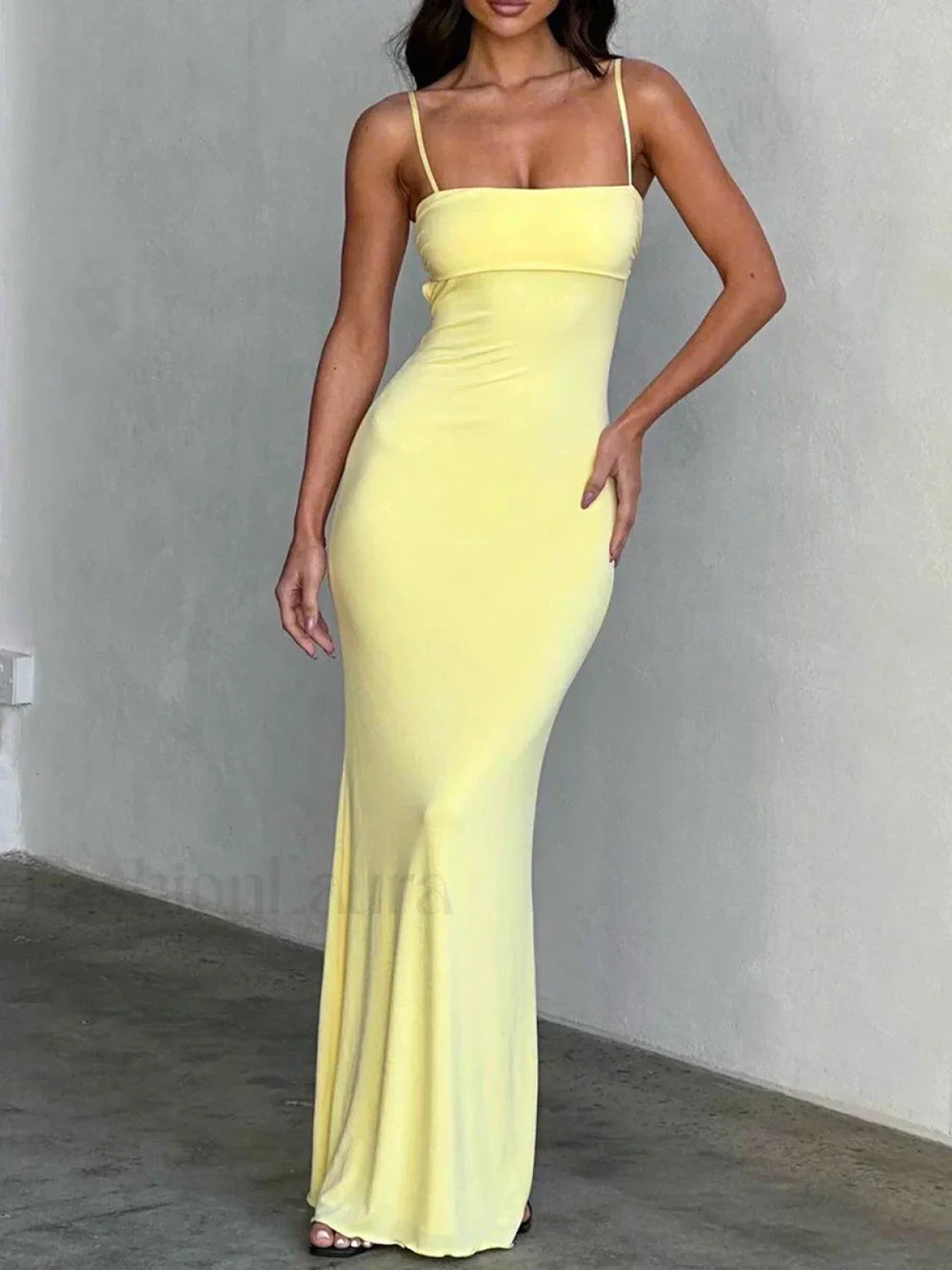 Slim Square Strap Party Maxi Dress