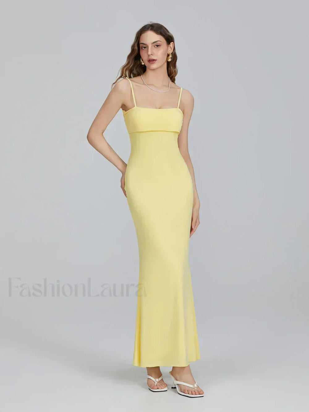 Slim Square Strap Party Maxi Dress