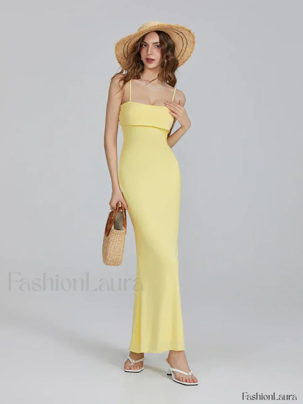 Slim Square Strap Party Maxi Dress