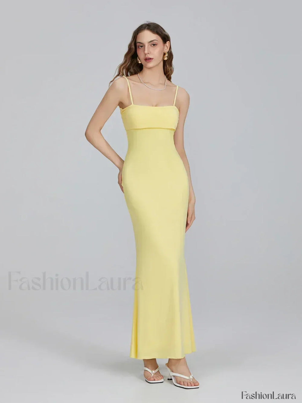 Slim Square Strap Party Maxi Dress