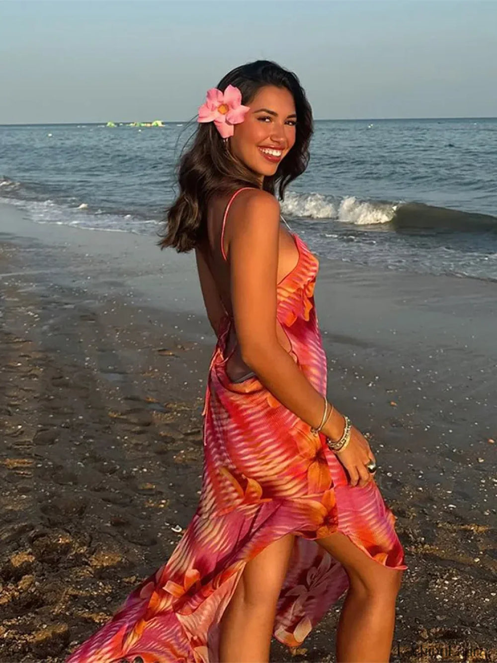 Sling Lace Up Maxi Floral Dress