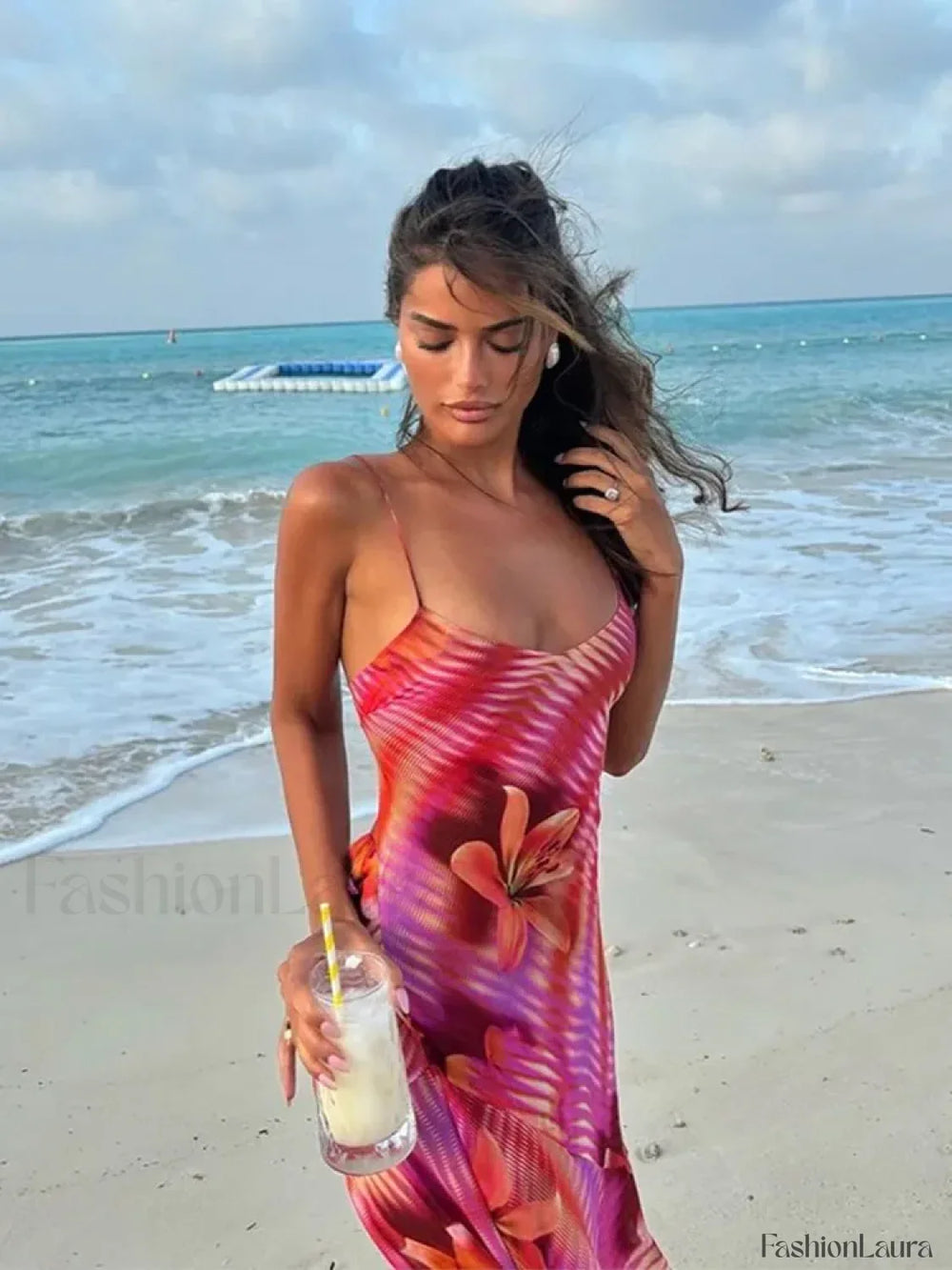 Sling Lace Up Maxi Floral Dress