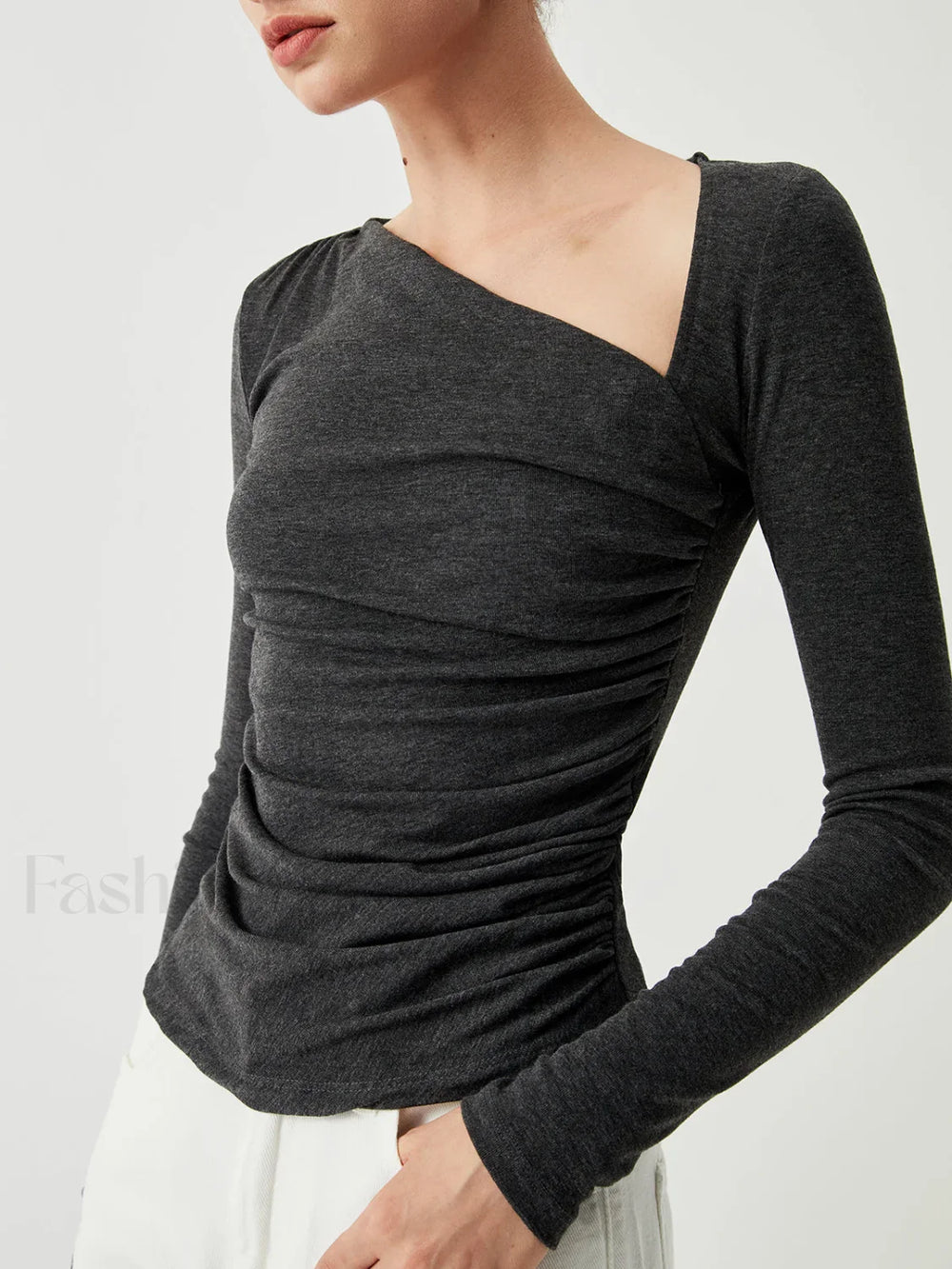 Slinky Asymmetric Graceful Long Sleeve Shirt Grey / XS T Shirts